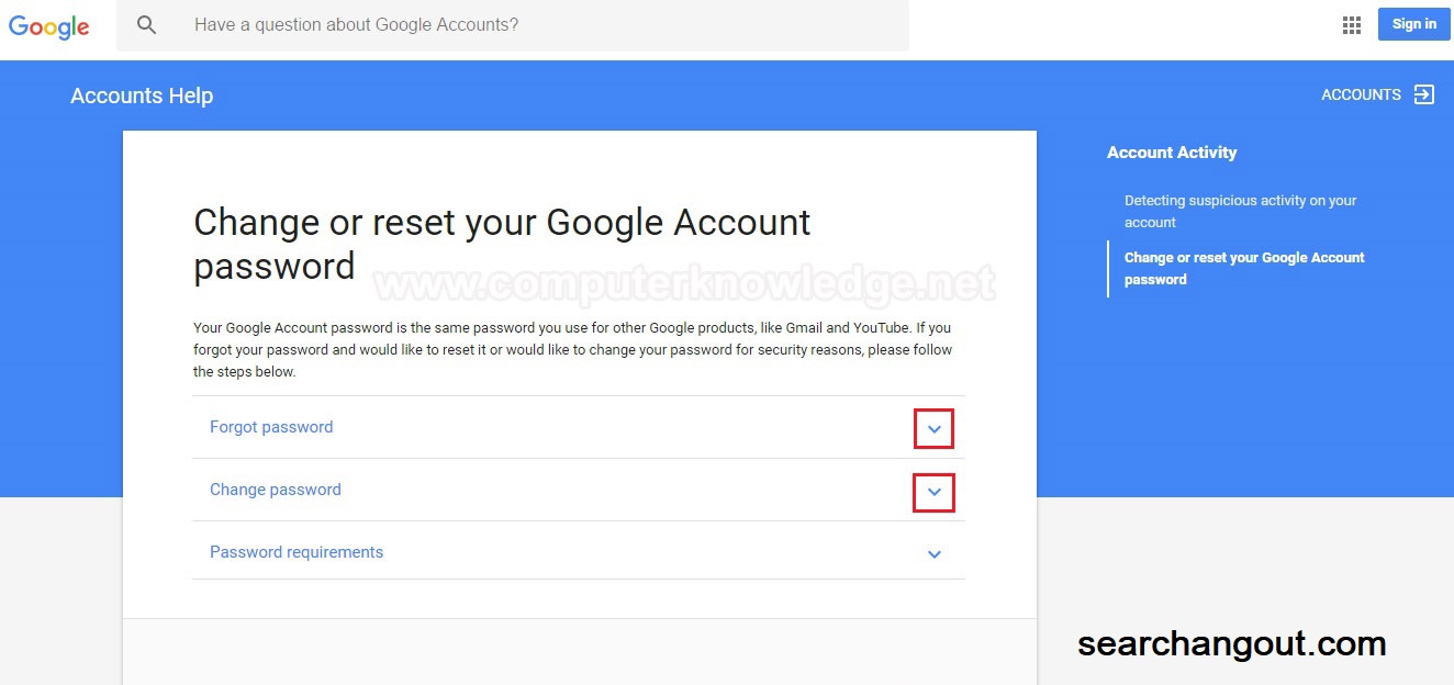 resetting google password